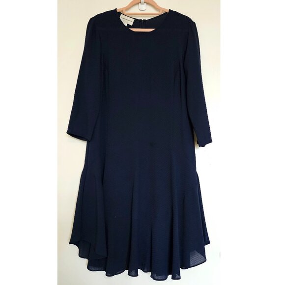 Donna Morgan 3/4 Sleeve A-Line Midi Dress US 10 Dark Navy - Picture 2 of 11